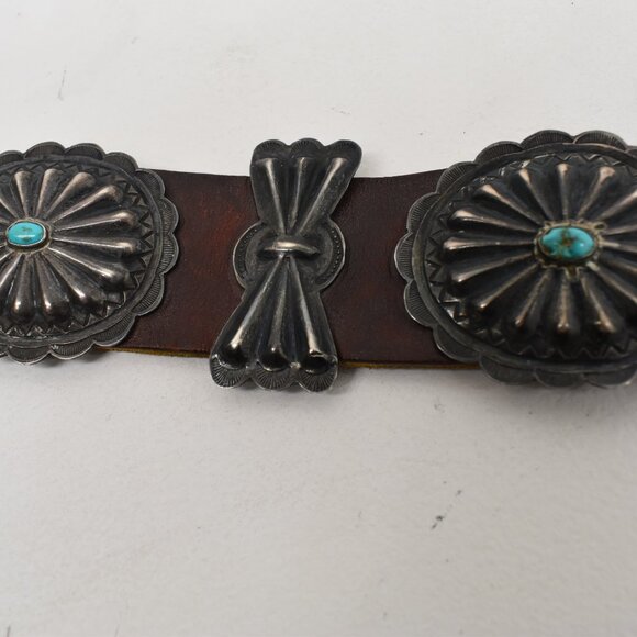 VINTAGE NAVAJO OLD PAWN 1ST PHASE COIN SILVER NAT TURQUOISE CONCHO BELT 1930-50 - Picture 12 of 15